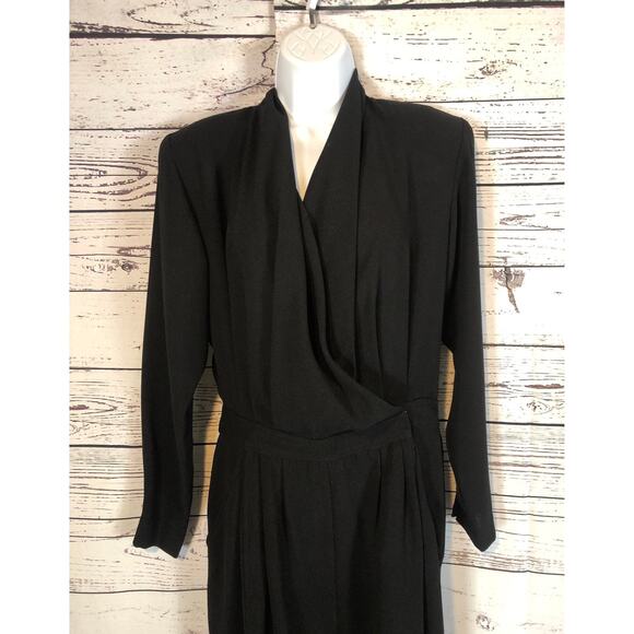 Vintage Regina Porter faux wrap V neck black Jumpsuit with pockets size 12 - Picture 2 of 12